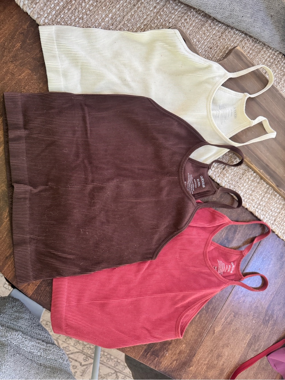 Ribbed Racerback Tank Top - Cream, Brown & Red - (Brand Unspecified)